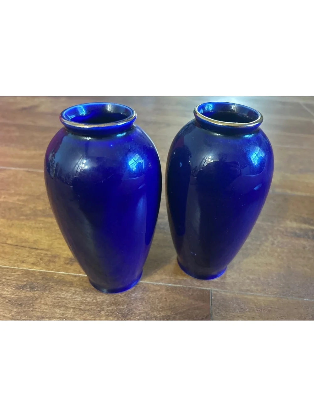 Pair of Vintage Blue Ceramic Vases with Crane Bird Design from Japan